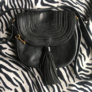 Fossil Leather tassel saddle crossbody small purse